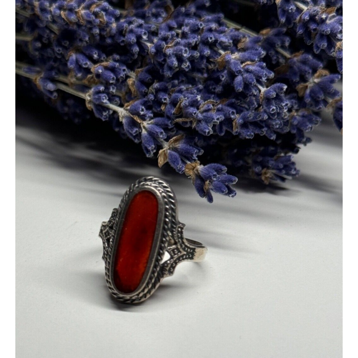 925 Sterling Silver Amber Ring Size 8