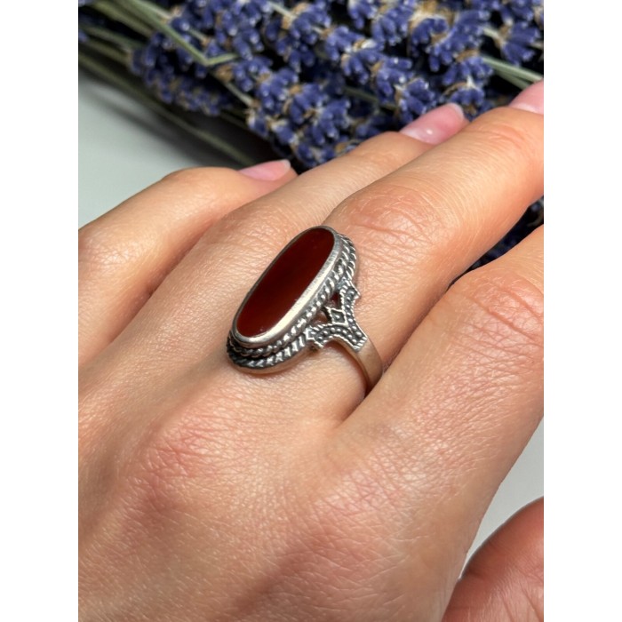 925 Sterling Silver Amber Ring Size 8