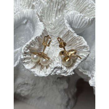 10K YELLOW GOLD PEARLS & DIAMONDS EARRINGS LENGTH 0.5 INCH