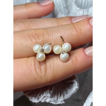 10K YELLOW GOLD PEARLS & DIAMONDS EARRINGS LENGTH 0.5 INCH