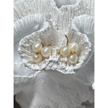 10K YELLOW GOLD PEARLS & DIAMONDS EARRINGS LENGTH 0.5 INCH