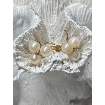 10K YELLOW GOLD PEARLS & DIAMONDS EARRINGS LENGTH 0.5 INCH
