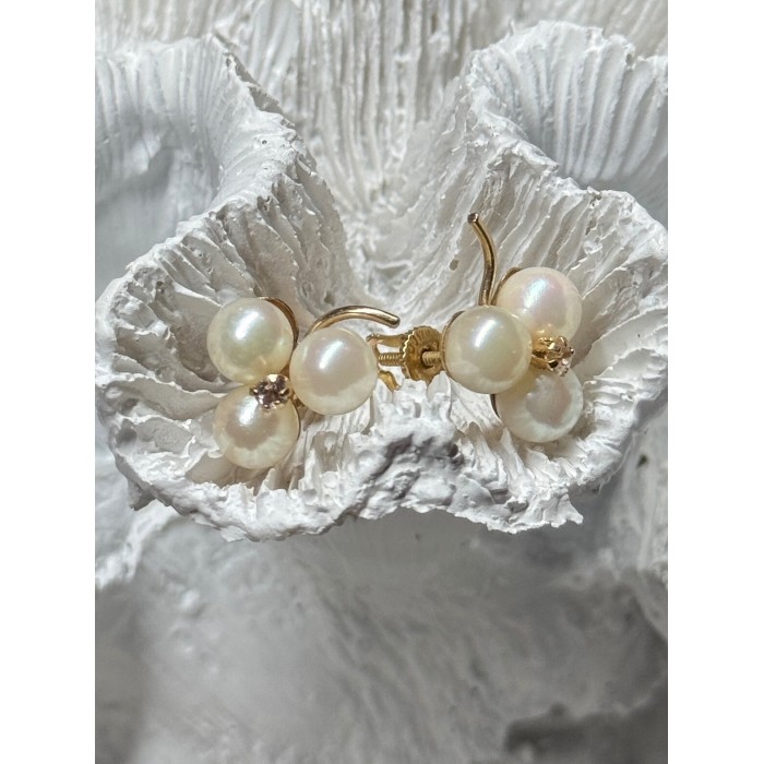 10K YELLOW GOLD PEARLS & DIAMONDS EARRINGS LENGTH 0.5 INCH