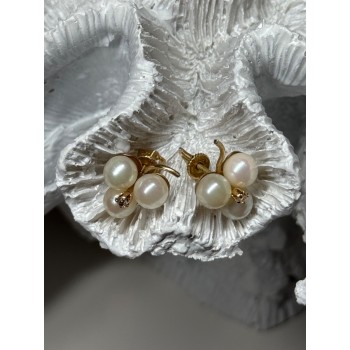 10K YELLOW GOLD PEARLS & DIAMONDS EARRINGS LENGTH 0.5 INCH