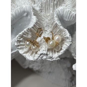 10K YELLOW GOLD PEARLS & DIAMONDS EARRINGS LENGTH 0.5 INCH