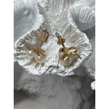 10K YELLOW GOLD PEARLS & DIAMONDS EARRINGS LENGTH 0.5 INCH