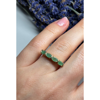 925 Sterling Silver Gold Plated Emerald Ring Size 7.5
