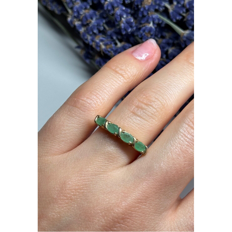 925 Sterling Silver Gold Plated Emerald Ring Size 7.5
