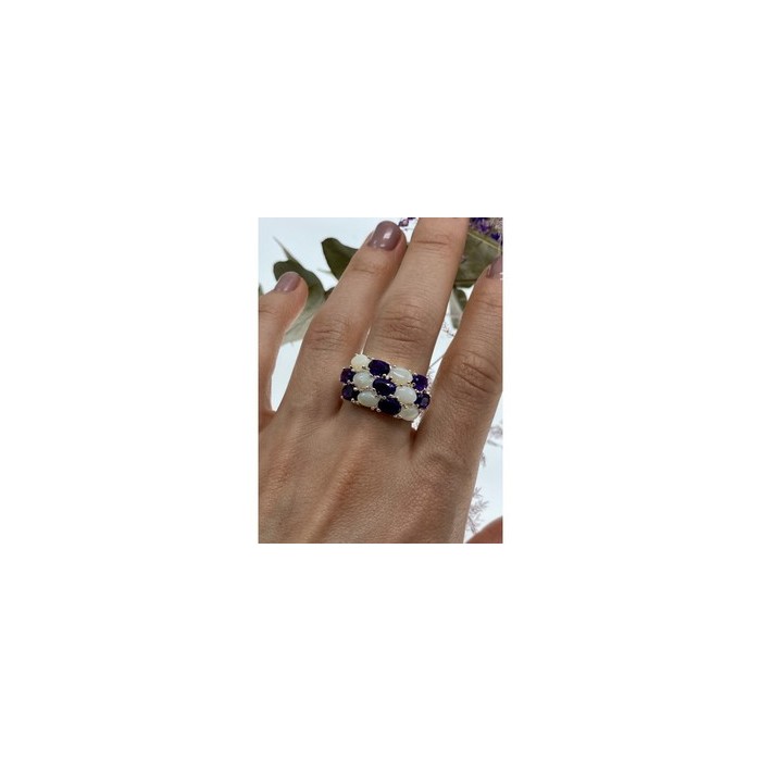 925 Sterling Silver 0pal & Tourmaline Ring Size 8