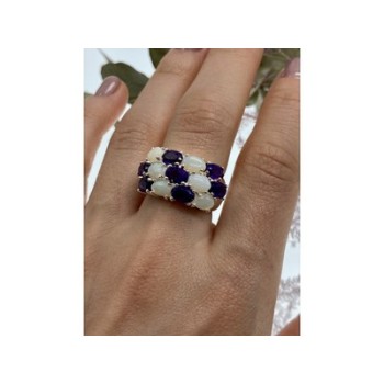 925 Sterling Silver 0pal & Tourmaline Ring Size 8