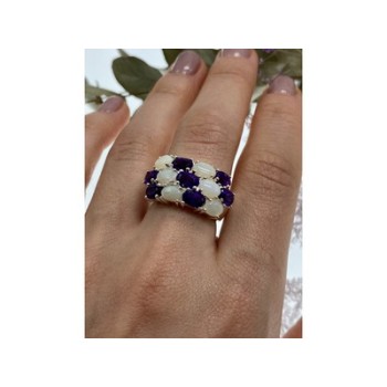 925 Sterling Silver 0pal & Tourmaline Ring Size 8