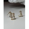 14K YELLOW GOLD PEARLS EARRINGS & PENDANT SKIING SNOWMENS ON SKIS