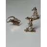 14K YELLOW GOLD PEARLS EARRINGS & PENDANT SKIING SNOWMENS ON SKIS
