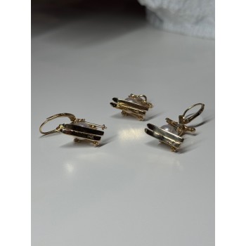 14K YELLOW GOLD PEARLS EARRINGS & PENDANT SKIING SNOWMENS ON SKIS