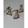 14K YELLOW GOLD PEARLS EARRINGS & PENDANT SKIING SNOWMENS ON SKIS
