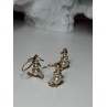 14K YELLOW GOLD PEARLS EARRINGS & PENDANT SKIING SNOWMENS ON SKIS