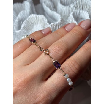 14K YELLOW GOLD AMETHYST & PEARLS BRACELET LENGTH 7