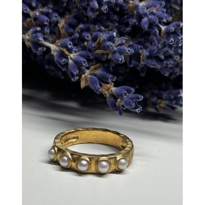 925 STERLING SILVER GOLD PLATED  PEARL RING SIZE 6.5