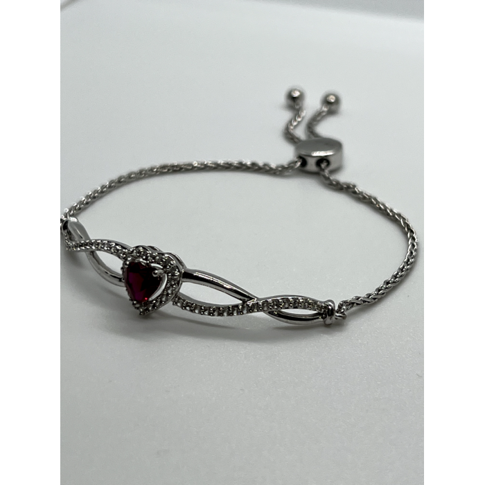925 STERLING SILVER SPINEL & CZ HEART BRACELET