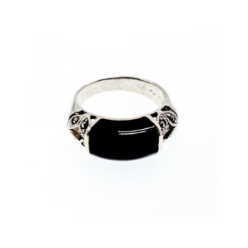 Vintage 925 Sterling Silver Onyx & Marcasites Ring Size 6.5