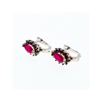 925 Sterling Silver Ruby & Marcasites Earrings