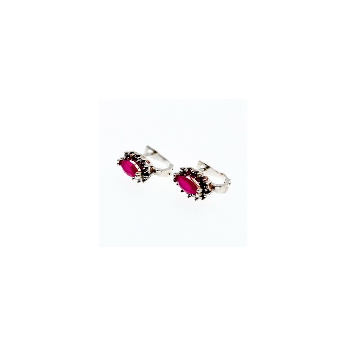 925 Sterling Silver Ruby & Marcasites Earrings