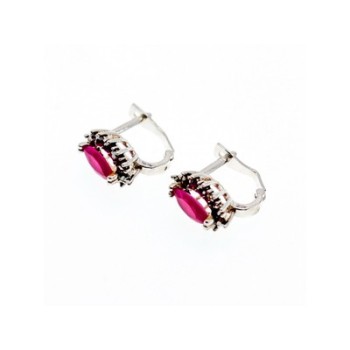 925 Sterling Silver Ruby & Marcasites Earrings