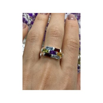 925 STERLING SILVER MULTI GEMSTONES RING SIZE 11