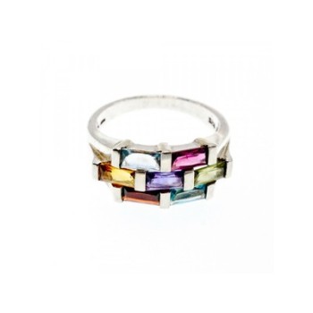 925 STERLING SILVER MULTI GEMSTONES RING SIZE 11
