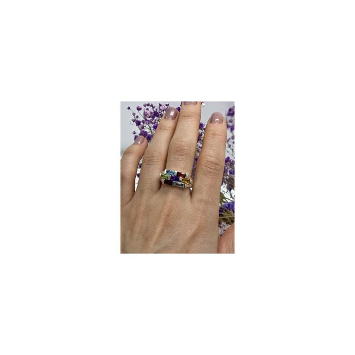 925 STERLING SILVER MULTI GEMSTONES RING SIZE 11