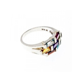 925 STERLING SILVER MULTI GEMSTONES RING SIZE 11
