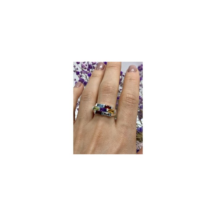925 STERLING SILVER MULTI GEMSTONES RING SIZE 11