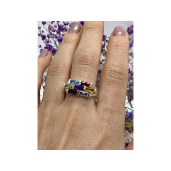 925 STERLING SILVER MULTI GEMSTONES RING SIZE 11
