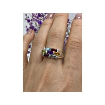 925 STERLING SILVER MULTI GEMSTONES RING SIZE 11