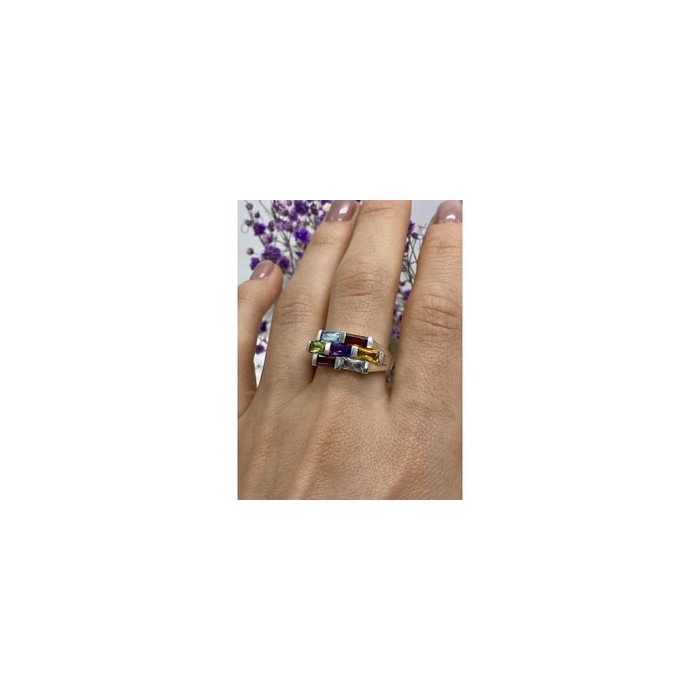 925 STERLING SILVER MULTI GEMSTONES RING SIZE 11