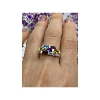 925 STERLING SILVER MULTI GEMSTONES RING SIZE 11