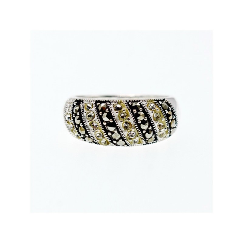 925 Sterling Silver CZ & Marcasites Ring Size 8