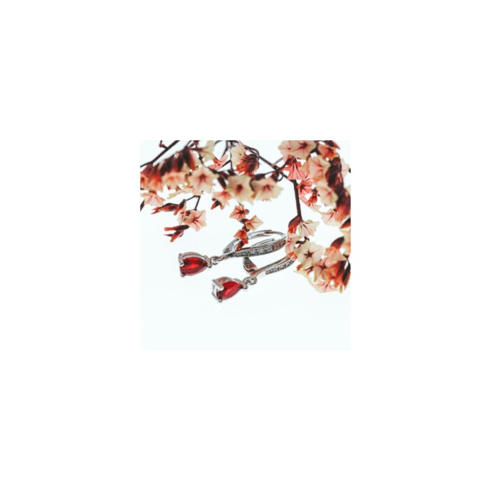 925 Sterling Silver Ruby & CZ Earrings