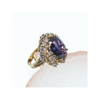 925 STERLING SILVER GOLD PLATED PURPLE SPINEL & CZ RING SIZE 6