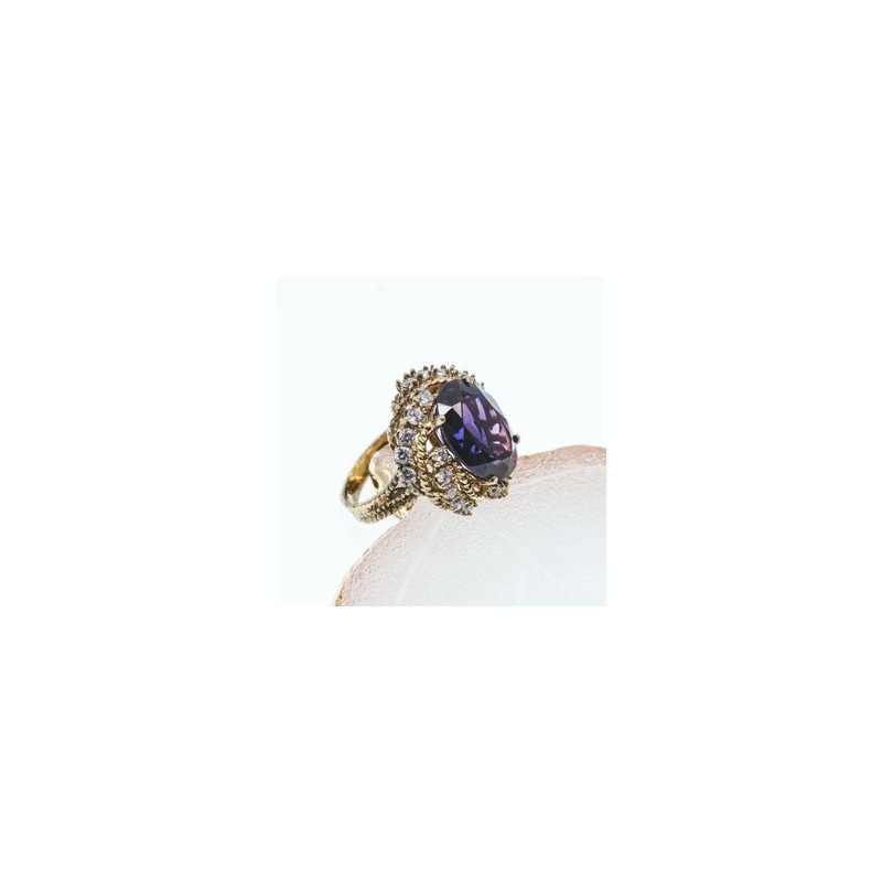 925 STERLING SILVER GOLD PLATED PURPLE SPINEL & CZ RING SIZE 6