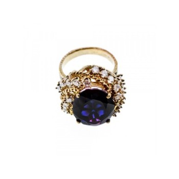 925 STERLING SILVER GOLD PLATED PURPLE SPINEL & CZ RING SIZE 6
