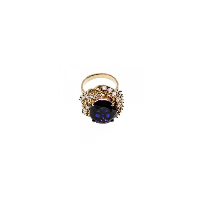 925 STERLING SILVER GOLD PLATED PURPLE SPINEL & CZ RING SIZE 6