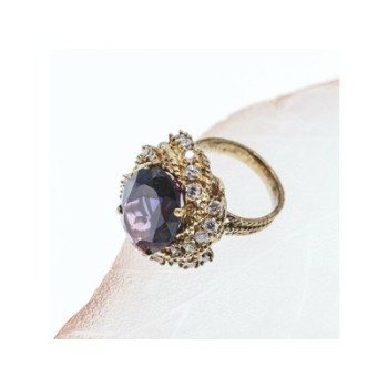 925 STERLING SILVER GOLD PLATED PURPLE SPINEL & CZ RING SIZE 6