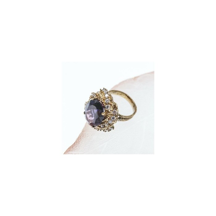 925 STERLING SILVER GOLD PLATED PURPLE SPINEL & CZ RING SIZE 6