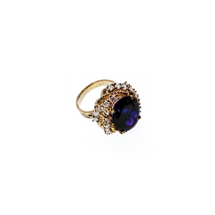 925 STERLING SILVER GOLD PLATED PURPLE SPINEL & CZ RING SIZE 6