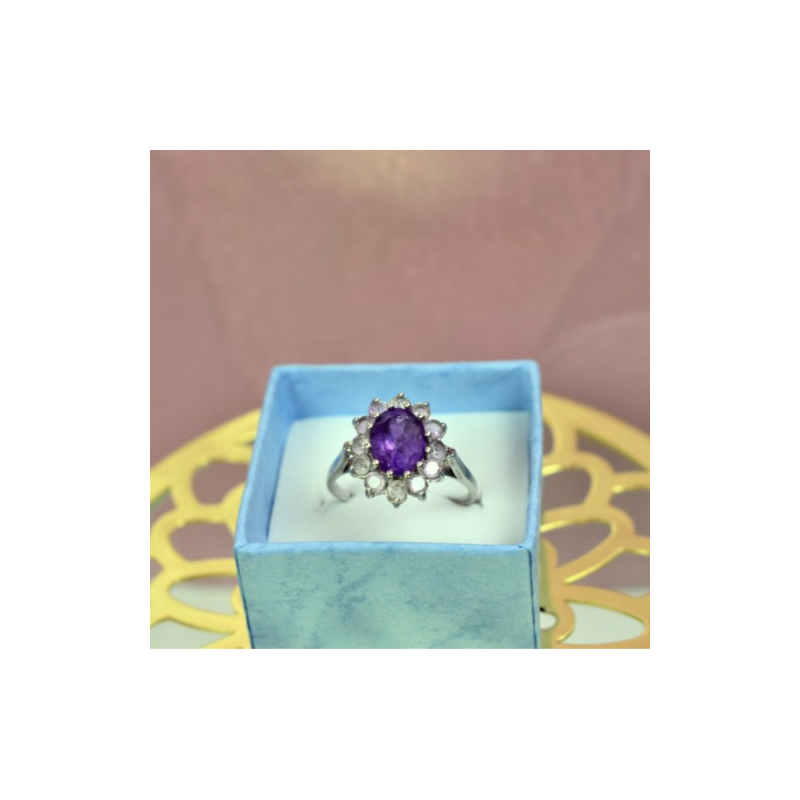 925 Sterling Silver Amethyst & Morganite Ring Size 8