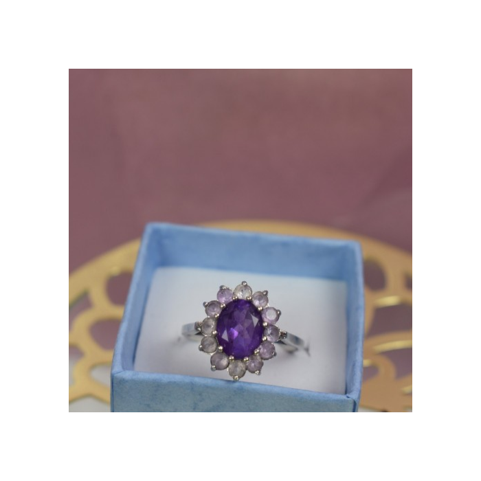 925 Sterling Silver Amethyst & Morganite Ring Size 8
