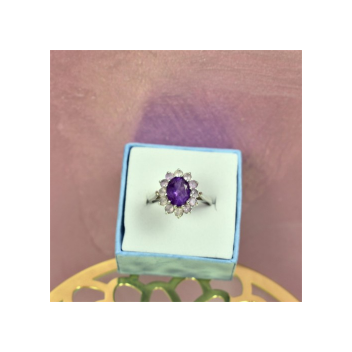 925 Sterling Silver Amethyst & Morganite Ring Size 8