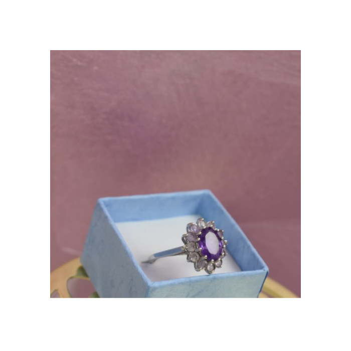 925 Sterling Silver Amethyst & Morganite Ring Size 8