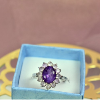 925 Sterling Silver Amethyst & Morganite Ring Size 8